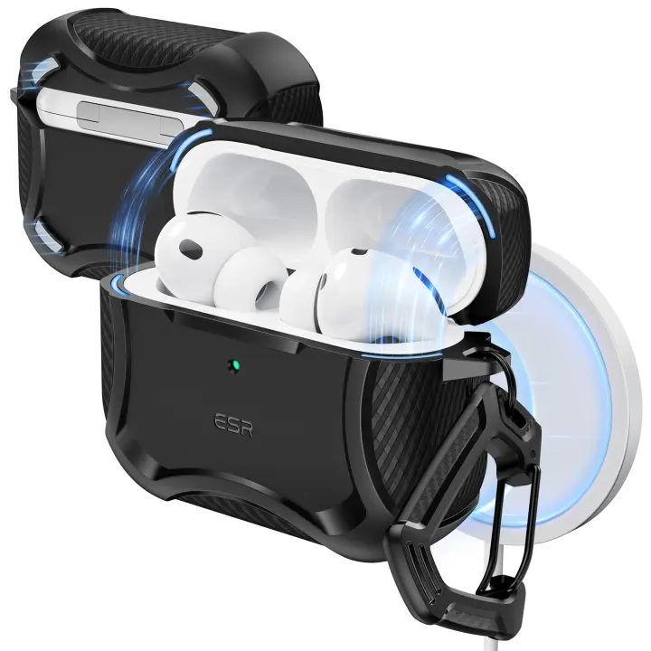 ESR Cyber Tough AirPods Pro 3 Case (2025) — Magnetic Lid, Black