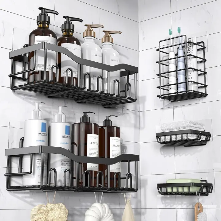 EUDELE 5-Piece Adhesive Stainless Steel Shower Caddy Set