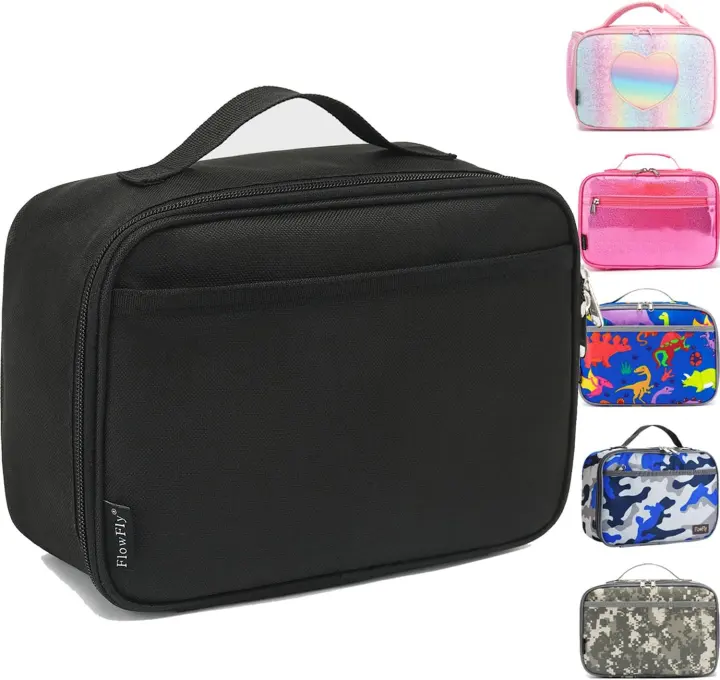 FlowFly Kids Insulated Lunch Bag — Mini Cooler Tote (Black)