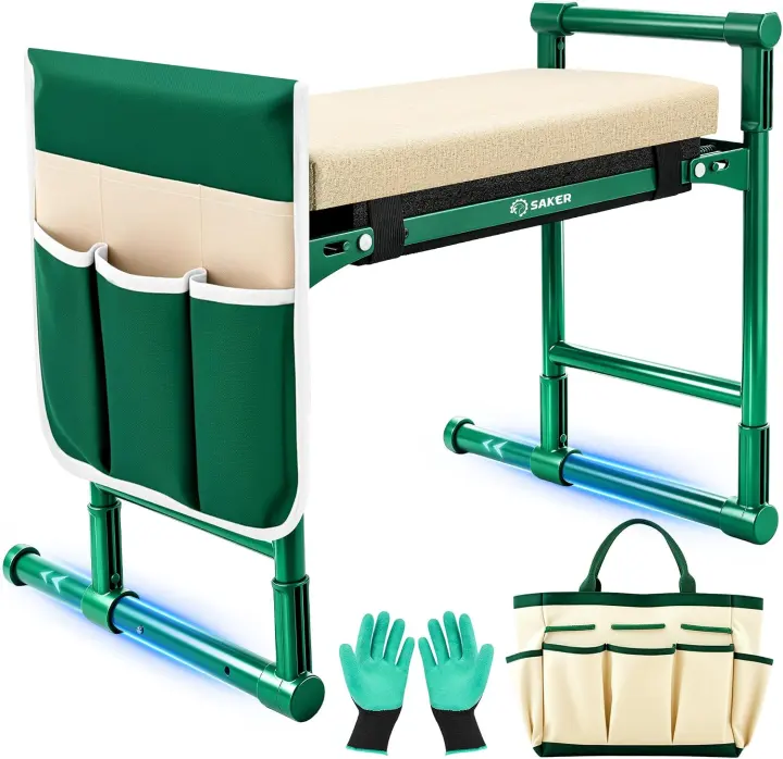 Folding Garden Kneeler & Seat — 500 lb Steel Frame, Padded Bench