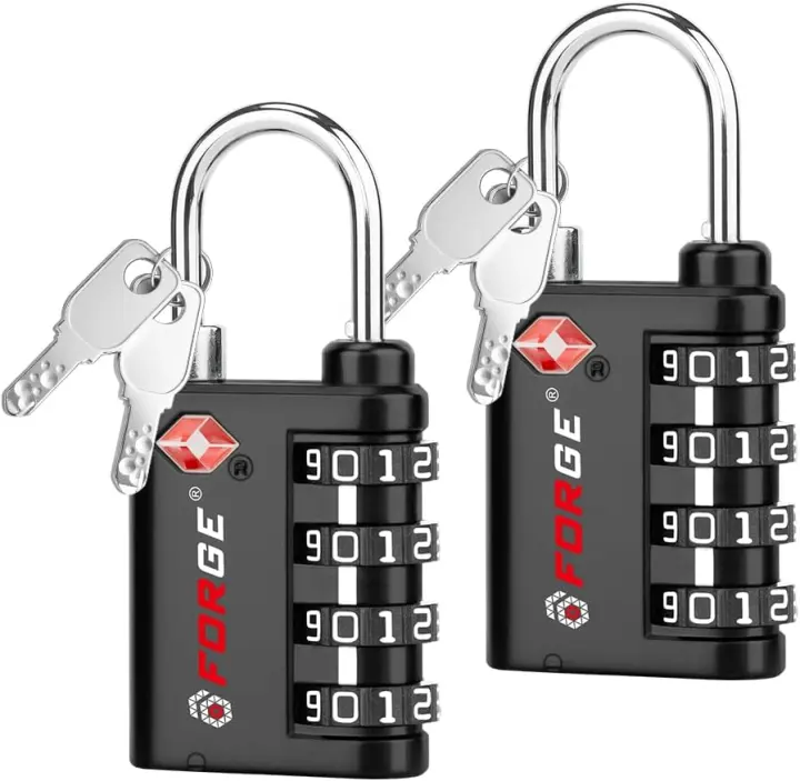 Forge TSA-Approved 2-Pack Luggage Locks — Key + 4-Digit Combo, Black