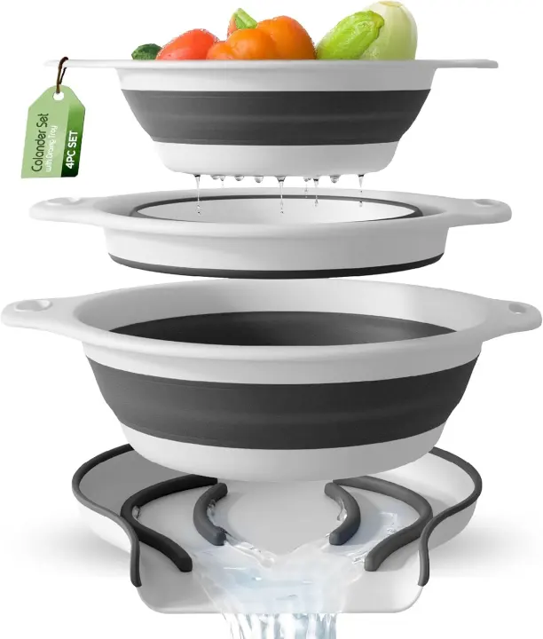 Gevoli 3-Pack Collapsible Colanders with Over-Sink Draining Base