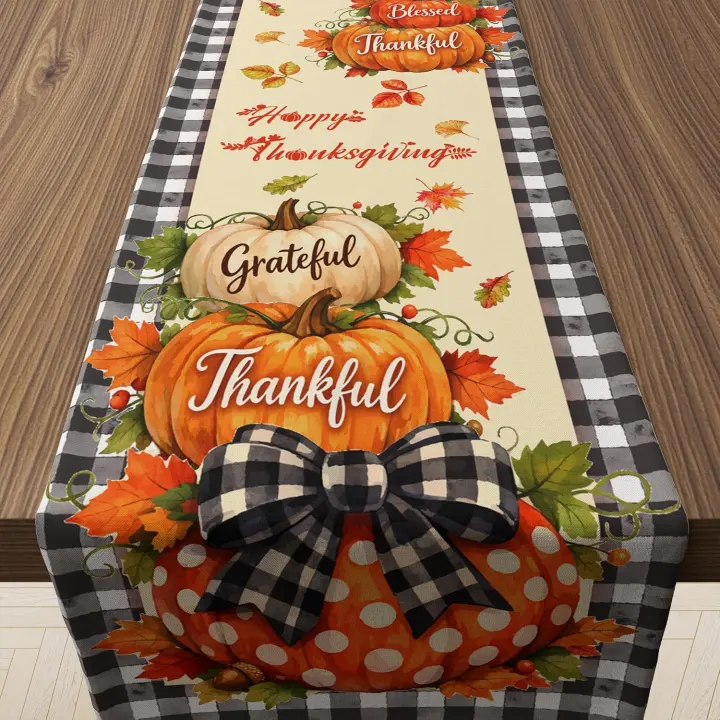 Happy Thanksgiving Table Runner — Pumpkin Autumn Dining Accent
