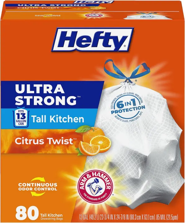Hefty Ultra Strong 13-Gal Kitchen Trash Bags — Citrus Twist (80 ct)