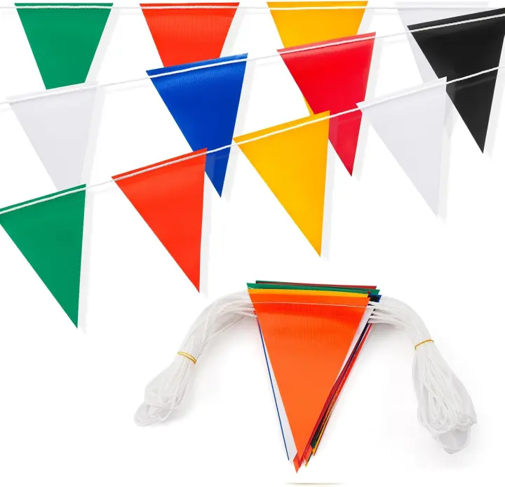 High-Visibility Pennant Flags — 45 pcs, 105 ft Multicolor Bunting