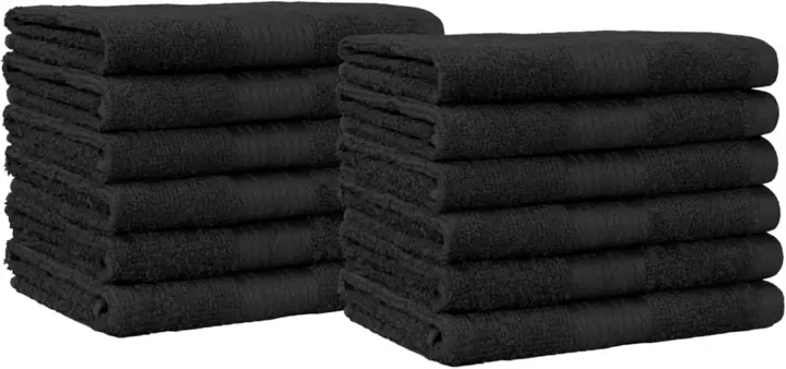 Highly Absorbent Cotton Face Washcloths — 12 x 12 in, Black, 12-Pack
