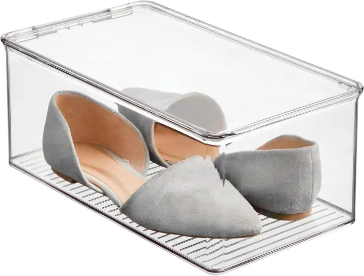 iDesign Clear Stackable Shoe Box with Hinged Lid