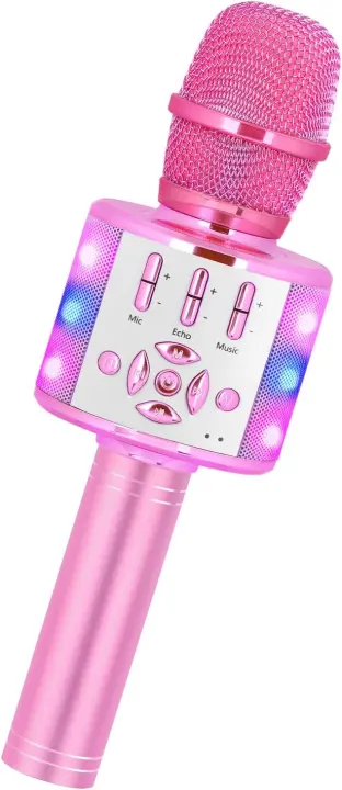 Kids Wireless Karaoke Microphone with LED Lights — Pink Sing-Along Toy