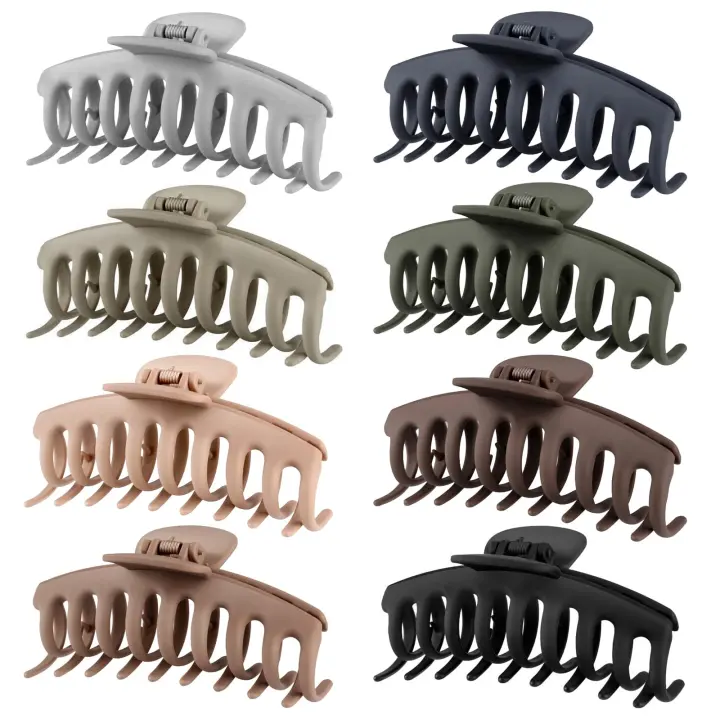 Large Matte Hair Claw Clips — 8 Neutral Jumbo Jaw Clips (4.33 in)
