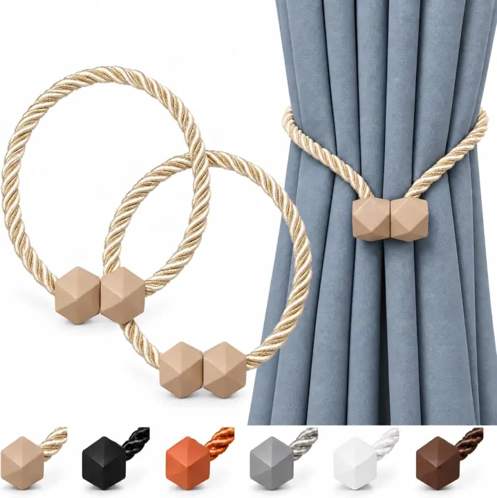 Magnetic Curtain Tiebacks — No-Drill Decorative Holdbacks (2-Pack)