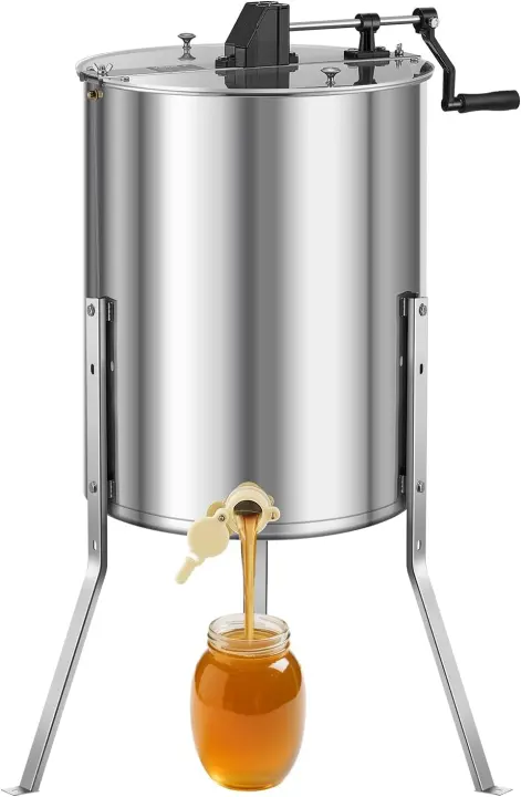 Manual 4/8-Frame Stainless Steel Honey Extractor with Clear Lid
