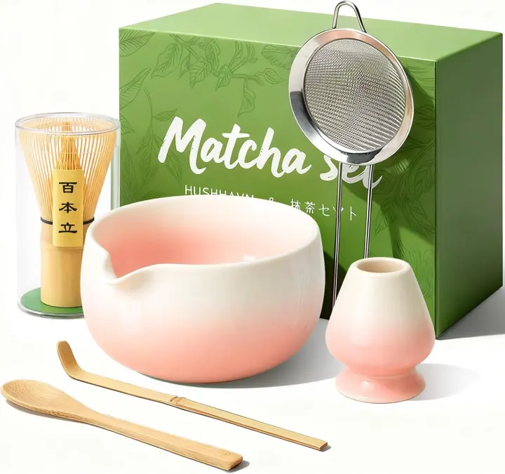 Matcha Whisk Set with Ceramic Bowl, Bamboo Chasen & Accessories