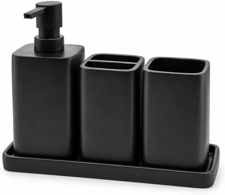 Matte Black 4-Piece Polyresin Bathroom Accessory Set