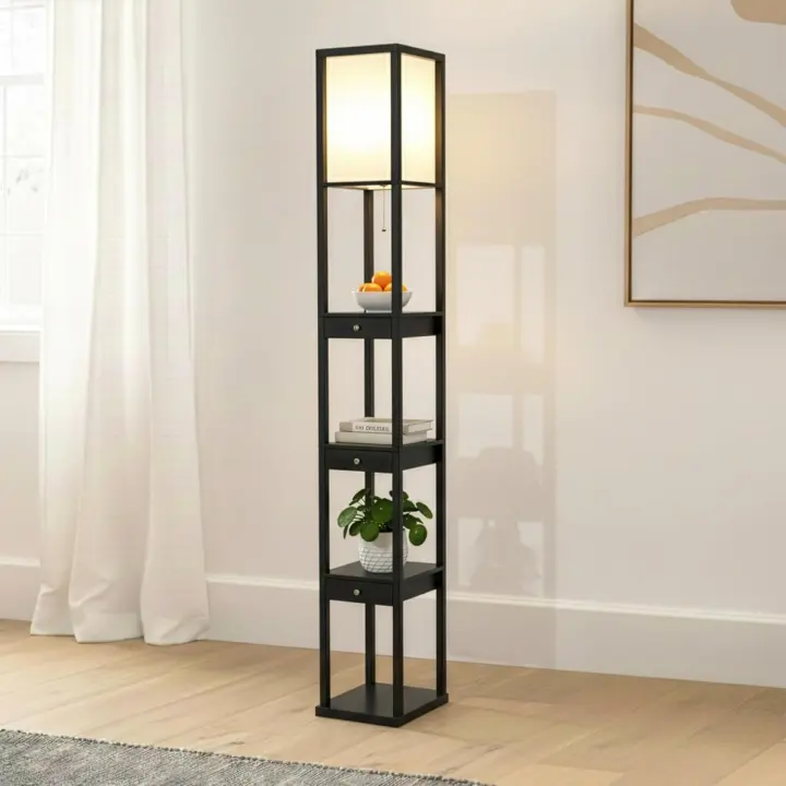 Maxwell Drawer Edition — Corner Shelf Floor Lamp with Drawers