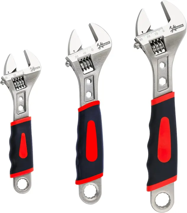 Navegando 3-Piece Adjustable Wrench Set — 6, 8 & 10 in (Heat-Treated Steel)