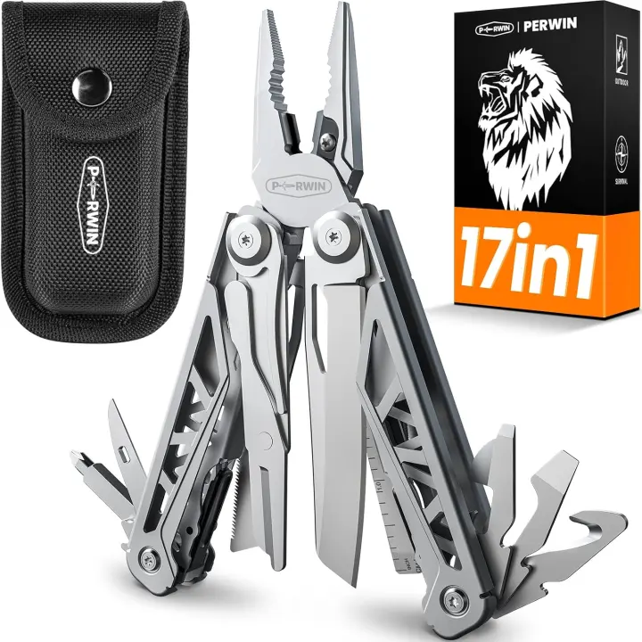 PERWIN 17-in-1 Stainless Steel Multitool Pliers with Self-Lock & Sheath
