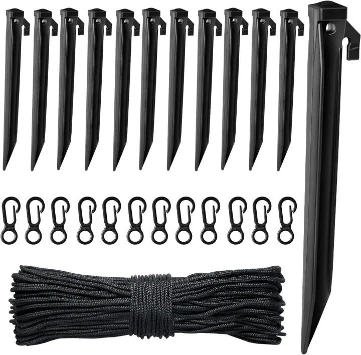 Plastic Inflatable Stakes Kit — Stakes, Hooks & 65.5 ft Rope for Yard Inflatables