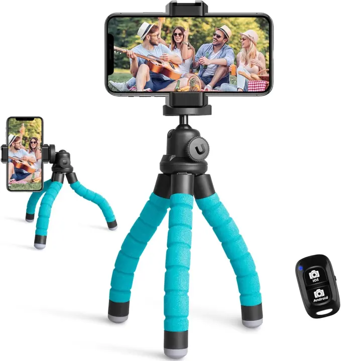 Portable Flexible Phone Tripod with Bluetooth Remote & Clip (Blue)