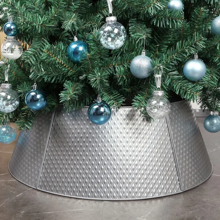Silver Metal Christmas Tree Collar — 27.5in Tree Base Cover