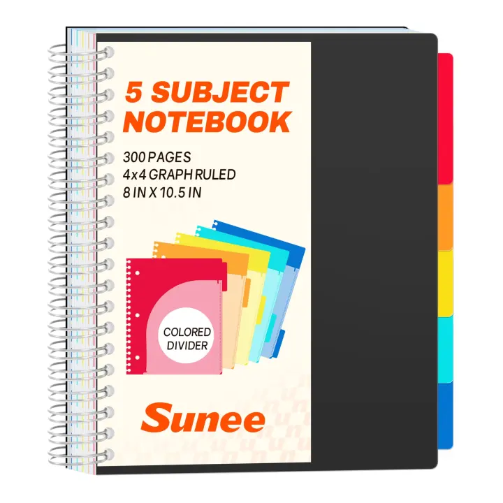Spiral Graph Notebook (4x4 Grid) — 300 Pages, 5 Tabbed Pocket Dividers