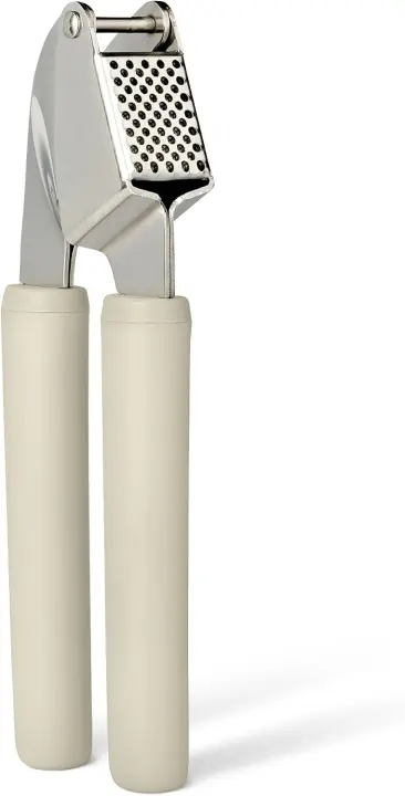 Stainless Steel Garlic Press with Soft-Grip Handle — Linen Gray