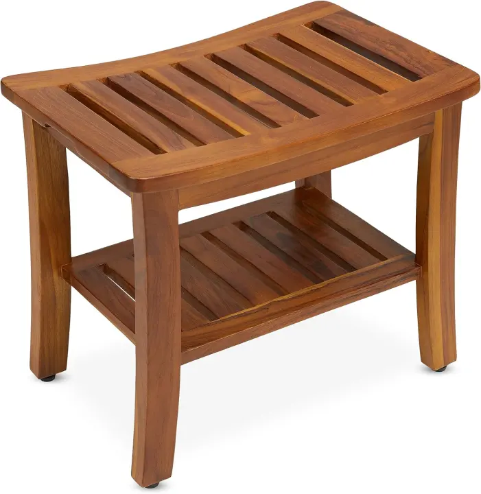 Teak Shower Bench & Stool — 21-inch Fully Assembled Solid Teak Seat