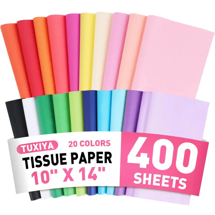 TUXIYA 400-Count, 20-Color 10×14 in Tissue Paper for Gifts & Crafts