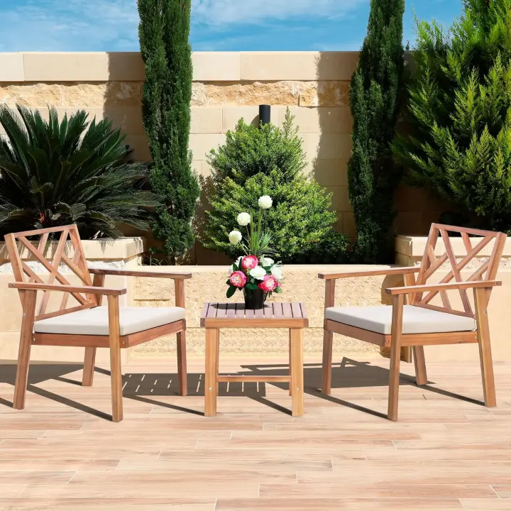Werph 3-Piece Acacia Patio Conversation Set with Cushioned Chairs