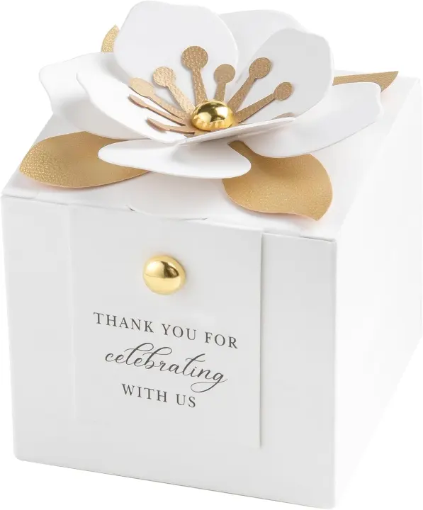 White Favor Candy Boxes — 20-Pack with Floral Accents