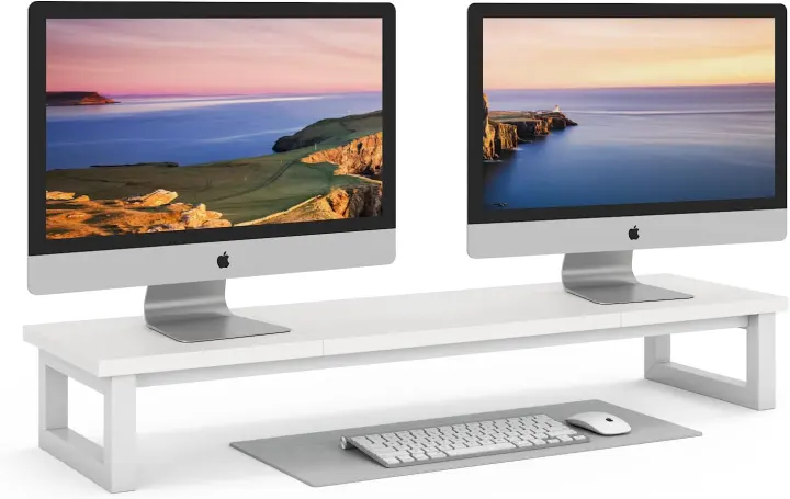 YAOHUOO 39-inch Dual Monitor Stand Riser — Wooden Desktop Organizer